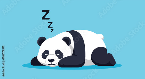 Cute Panda Bear Sleeping Peacefully on Blue Background.