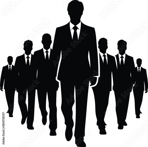 Confident Business Leader Silhouette Team Moving Forward vector illustration isolated on white background