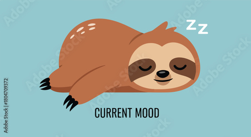 Cute cartoon sloth sleeping peacefully with zzz symbol.