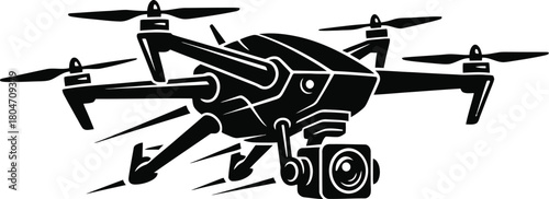 Drone silhouette flying in a futuristic style