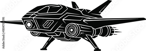 Drone silhouette flying in a futuristic style