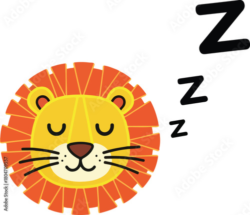 Cute sleeping lion face with Zs illustration.