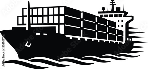 Cargo ship silhouette sailing on the sea