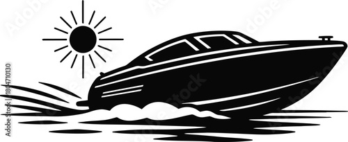 Speedboat silhouette vector on water