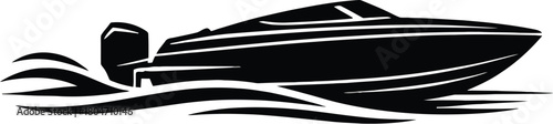Speedboat silhouette vector on water