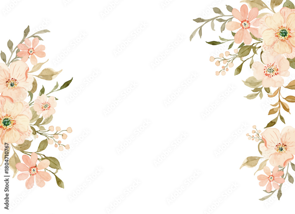 Fototapeta premium Watercolor peach floral border