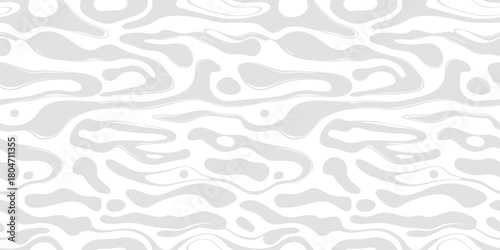 Abstract seamless pattern with organic shapes. Grey and white vector background with liquid lines, fluid shapes, spots, biologic structures. Subtle minimal funky groovy wavy texture. Repeated design