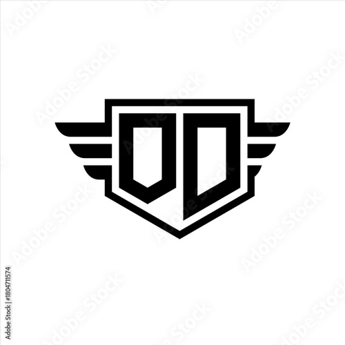OD Logo vector image of initial shield with wing outline and simple shield