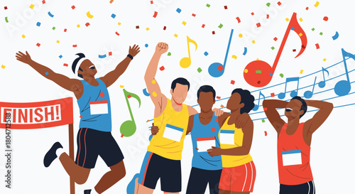 Celebrating Victory Marathon Runners Crossing the Finish Line with Joy.