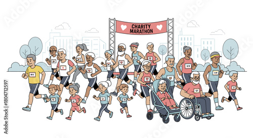 Charity Marathon Runners Diverse Participants Racing for a Cause.