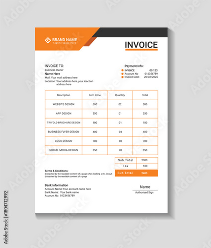 Professional business invoice template for financial transactions