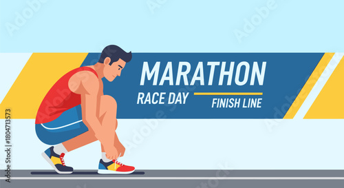 Marathon Runner Tying Shoelaces Before Race Day.