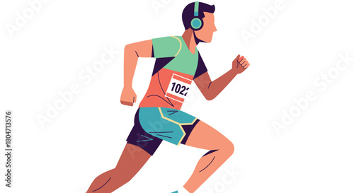 Marathon Runner with Headphones Focused on the Race Ahead.
