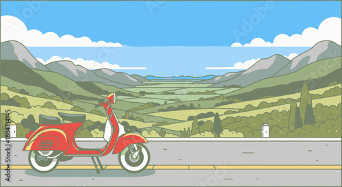Red Scooter on a Road Trip A Classic Italian Adventure.