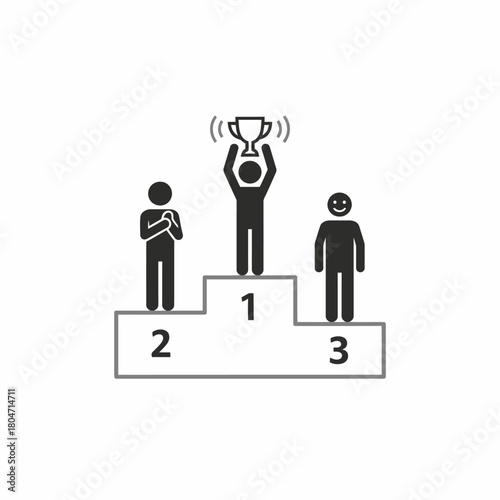 Winner Celebration Icon Award Podium with Figures Illustrating Success and Achievement