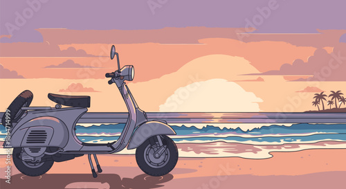 Vintage Scooter on Beach A Retro Coastal Scene.