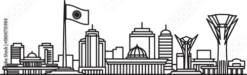 Astana skyline vector linear illustration with famous building landmarks in kazakhstan