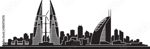 Bahrain silhouette skyline with landmark building in manama capital city on transparent