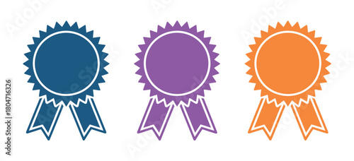 Colorful Award Ribbons – Blue, Purple, Red Prize Rosettes Illustration