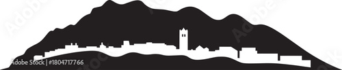 Silhouette vector illustration of old city under mountain range scenery