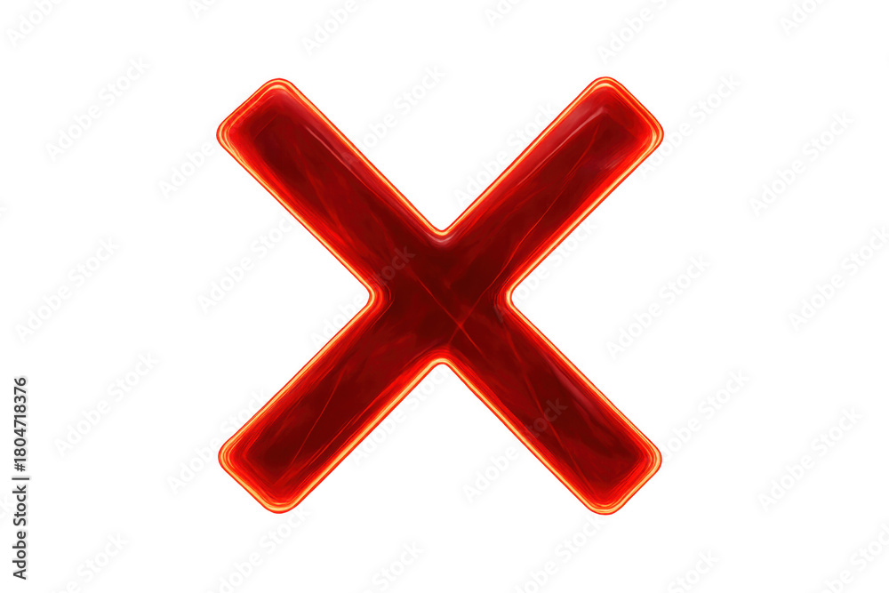 Obraz premium Red x mark symbol with a glowing outline indicating wrong, cancel, or error, on a transparent background