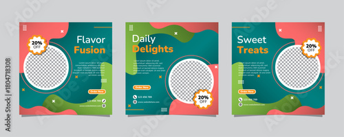 Daily Delights Social Media Post Template for Frozen Dessert Shop Promotion, Editable AI file