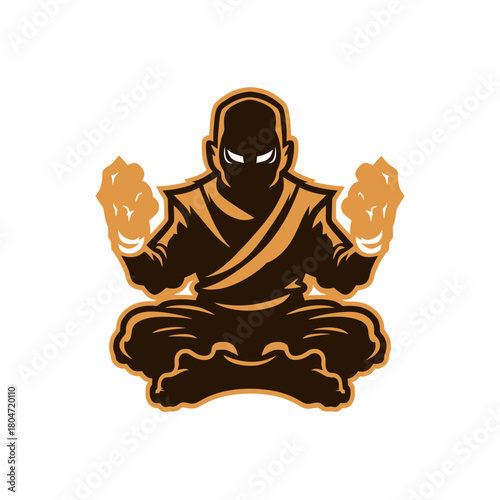 Mascot character logo illustration, dark warrior monk sitting meditation