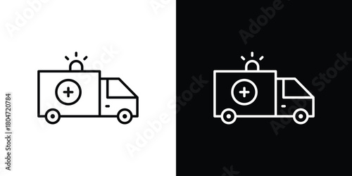 Ambulance icons. Vector black and line icon, EPS10