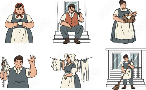 Vintage Farm Life Illustrations: Daily Chores and Activities