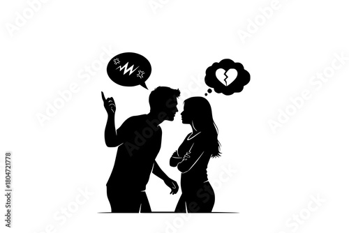 set of Couple quarrelling silhouette vector illustration isolated on white background. Break up concept.
