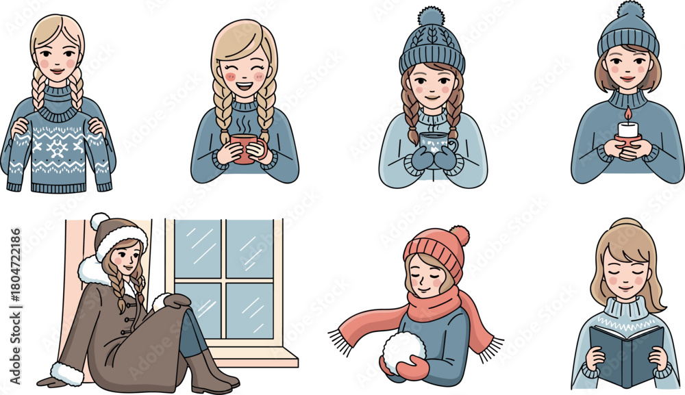 Fototapeta premium Cozy Winter Activities: Nordic Women Enjoying Cold Weather
