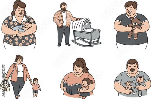 Diverse Family Scenes: Parents with Babies and Children