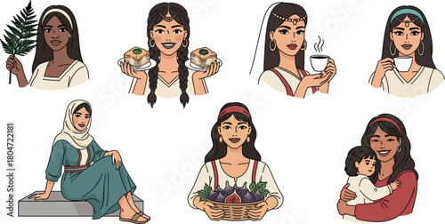 Lebanese women diverse activities vector illustration