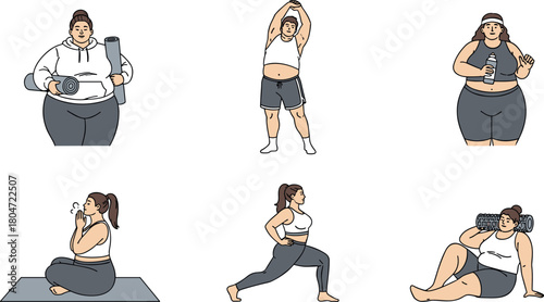 Plus-size women embracing fitness and wellness activities.