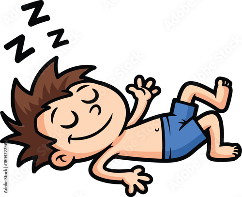 Cartoon Boy Sleeping Peacefully with Zzzs Above Head.