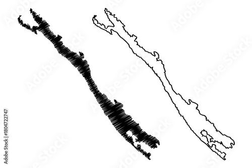 Dugi Otok island (Republic of Croatia, Dalmatian Archipielago, Adriatic Sea) map vector illustration, scribble sketch Dugi Otok map