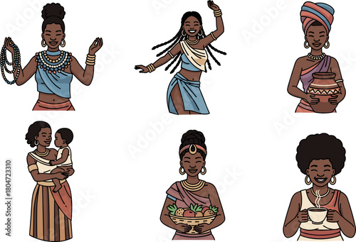Six African Women in Traditional Attire: Culture and Lifestyle