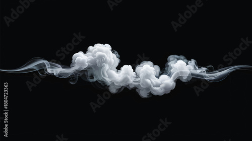 Abstract white smoke cloud flowing steam effect on black background perfect for backgrounds and design elements