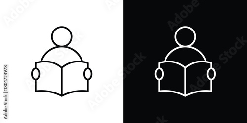 Book open reader icons. Vector black and line icon, EPS10
