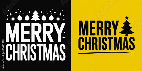 Festive Merry Christmas design with black and yellow background