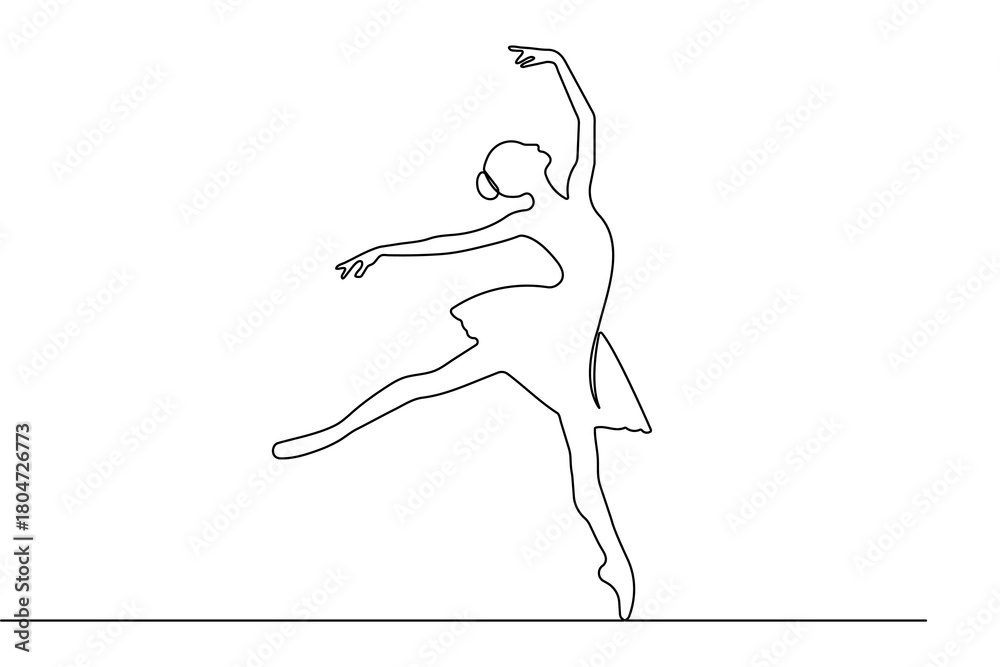 Fototapeta premium Continuous one line drawing of a ballet dancer in clean minimalist style simple outline vector art 