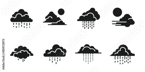 Mist silhouette, Rain icons with cloud and sun isolated