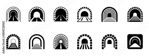 Road and Bridge Tunnel Symbol Set - Multi-Style Vector Icons for Infrastructure and Transportation