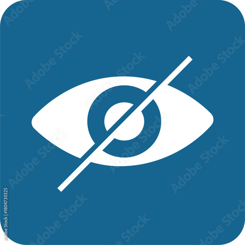 Flat Style Disable Eye Icon Symbol Sign on Blue Rounded Square