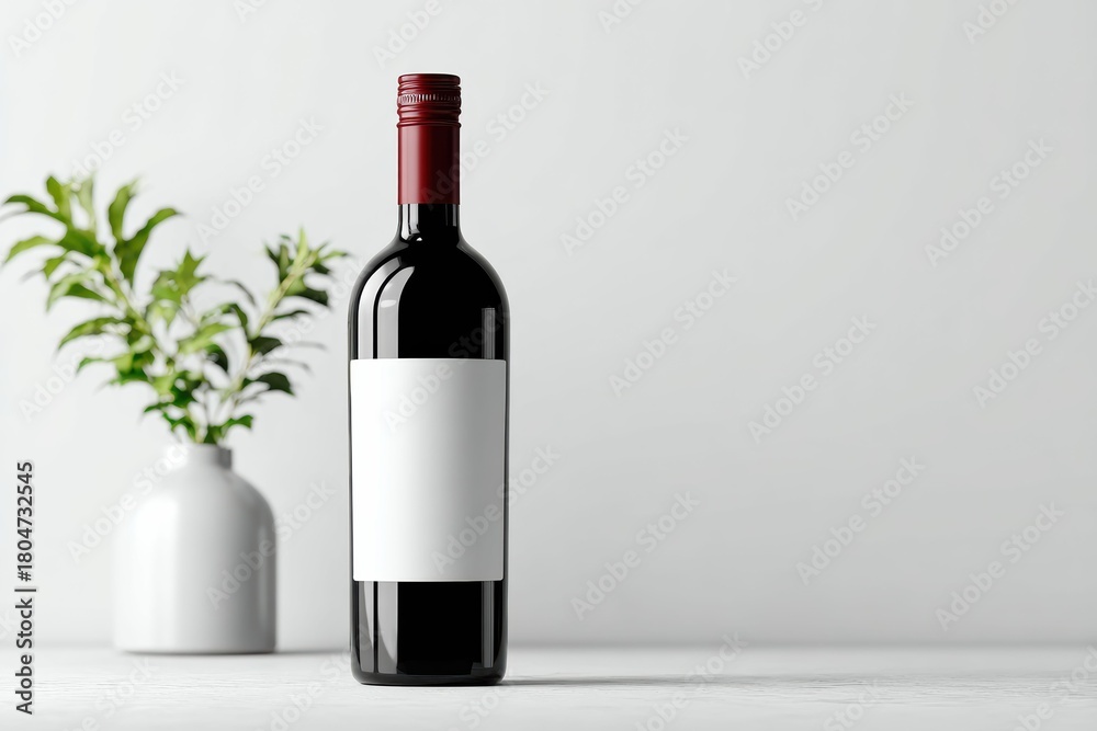 Fototapeta premium A blank wine bottle mockup with clean label space for branding and packaging design. The scene provides a clear professional look for product presentation.