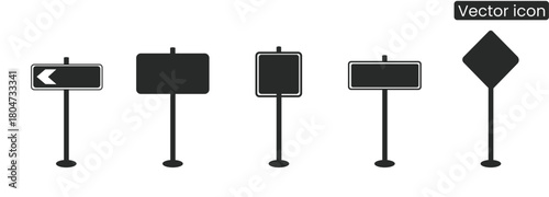 Clear, modern road sign icons provide essential directional and informational guidance, perfect for navigation, planning, and design projects.