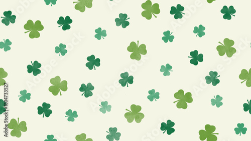 Pattern with green shamrocks on a light background. The design symbolizes luck, St. Patrick's Day, and Irish culture. Perfect for festive decorations, textiles, and greeting cards