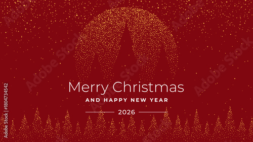 Merry christmas and happy New Year 2026 greeting card. Seasonal winter holiday celebration concept background design with dotted snow illustration.
