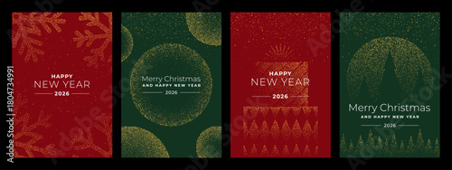 Set of Merry Christmas and Happy New Year 2026 greeting card for invitation, banner, flyer, advertising.