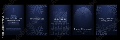 Collection of christmas and new year greeting card design with glitter dot pattern. Modern festive digital invitation for celebration.